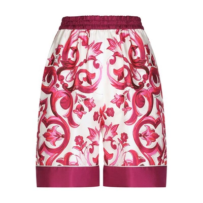 Shop Dolce & Gabbana Majolica-print Twill Pajama Shorts In Tris_maioliche_fuxia