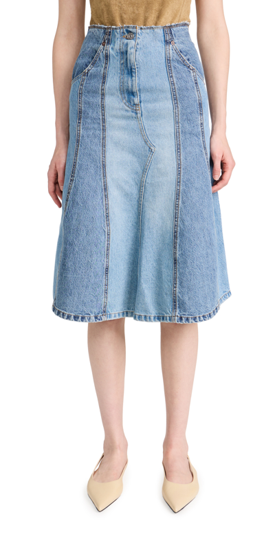Shop Victoria Beckham Deconstructed Denim Skirt Light / Mid Vintage Wash