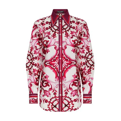 Shop Dolce & Gabbana Majolica-print Poplin Shirt In Tris_maioliche_fuxia