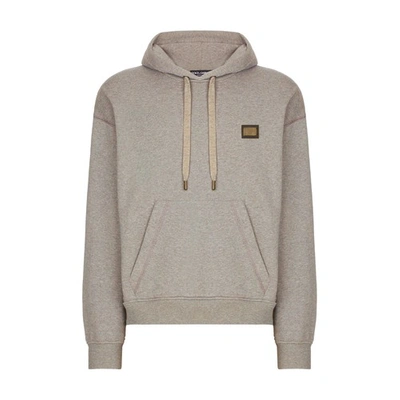 Shop Dolce & Gabbana Jersey Hoodie With Branded Tag In Melange_grey