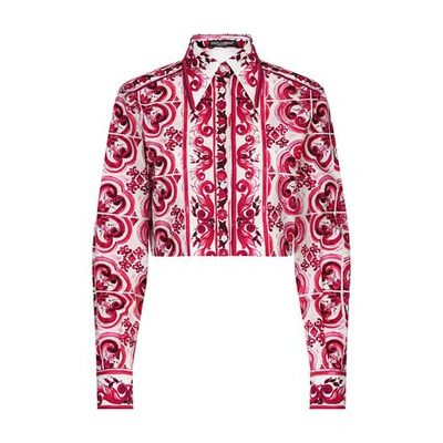 Shop Dolce & Gabbana Cropped Majolica-print Poplin Shirt In Tris_maioliche_fuxia