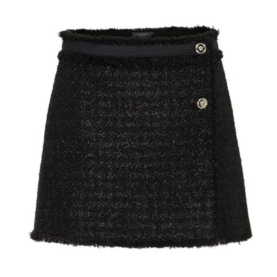 Shop Versace Gingham Tweed Mini-skirt In 1b000_black