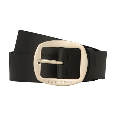 Shop Dolce & Gabbana Calfskin Belt In Black_light_gold
