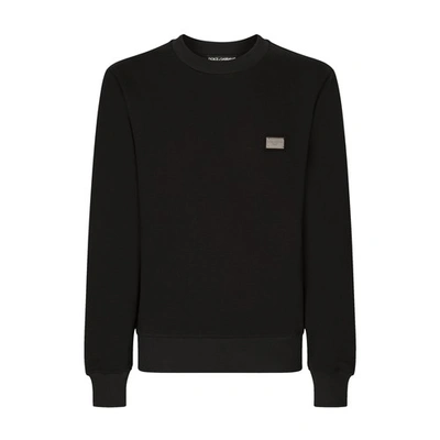 Shop Dolce & Gabbana Jersey Sweatshirt With Branded Tag In Very_dark_blue_1