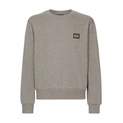 Shop Dolce & Gabbana Jersey Sweatshirt With Branded Tag In Melange_grey