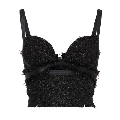 Shop Versace Gingham Tweed Bra In 1b000_black