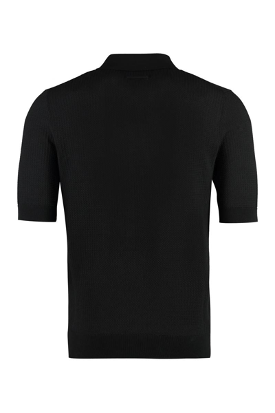 Shop Dolce & Gabbana Knitted Cotton Polo Shirt In Black