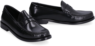 Shop Saint Laurent Leather Loafers In Black