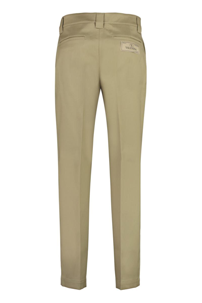 Shop Valentino Cotton Gabardine Trousers In Beige