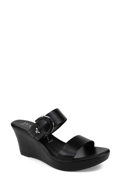 Shop Italian Shoemakers Quincie Slide Wedge Sandal In Black