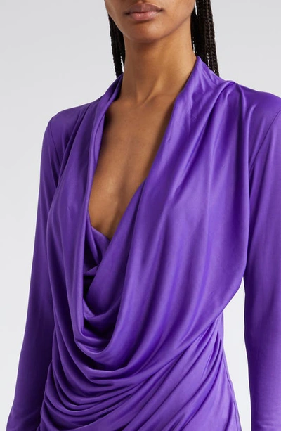 Shop Mother Of All Ruby Long Sleeve Drape Front Dress In Purple
