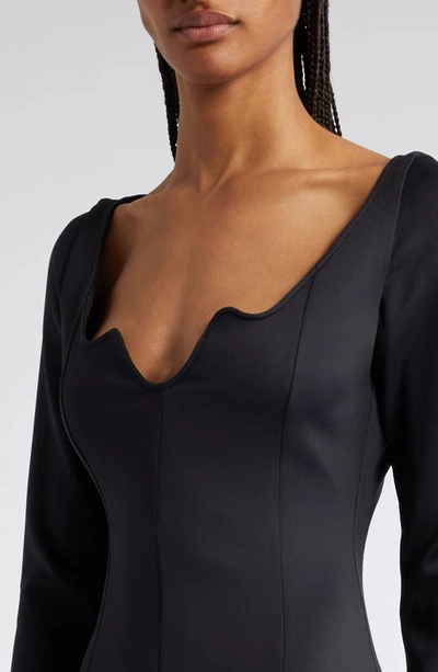 Shop Mother Of All Avery Wave Long Sleeve Silk Dress In Black