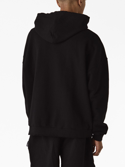 Shop Palm Angels Logo-embroidered Cotton Hoodie In Black