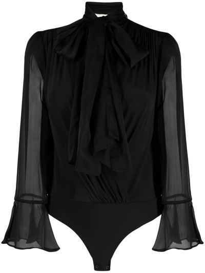 Shop Pinko Tie-neck Bodysuit In Black