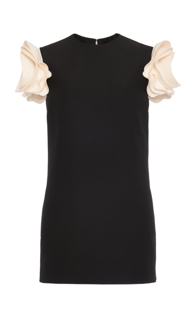 Shop Valentino Puff-sleeve Wool-blend Mini Dress In Black,white