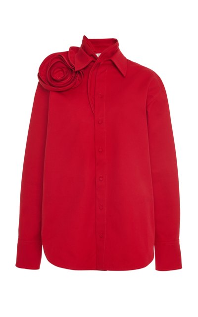 Shop Valentino Flower-detailed Cotton-blend Shirt In Red
