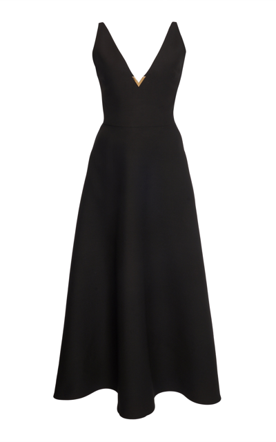 Shop Valentino V-neck Wool-blend Midi Dress In Black