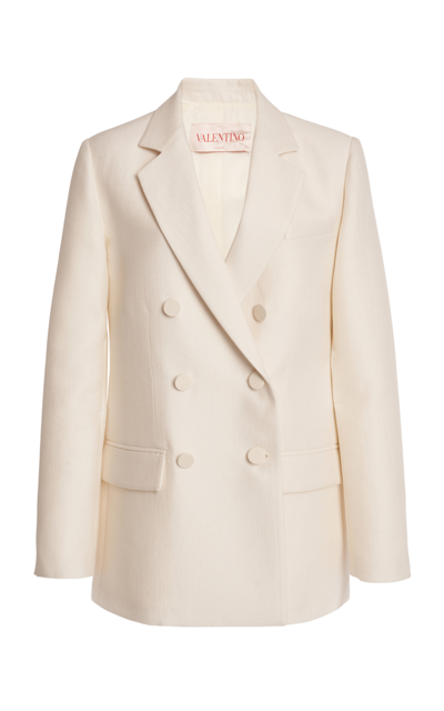 Shop Valentino Double-breasted Wool Blend Jacket In White