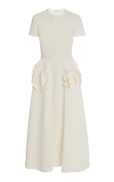 Shop Valentino Flower-detailed Wool-silk Midi Dress In White