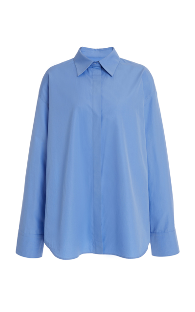 Shop Valentino Oversized Cotton Shirt In Blue