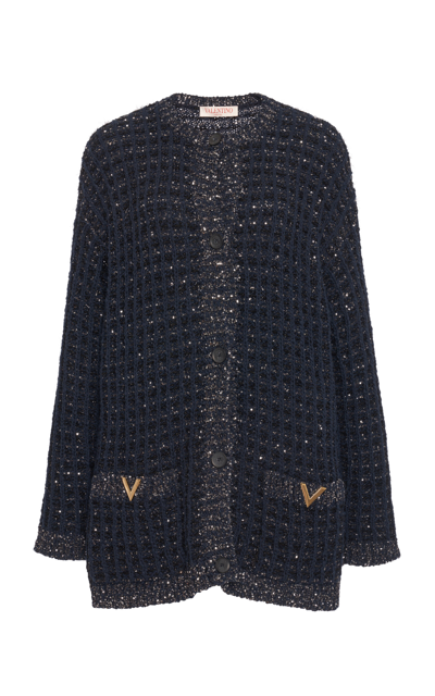 Shop Valentino Oversized Cotton-blend Cardigan In Navy