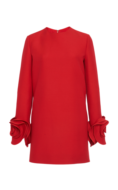 Shop Valentino Cuff-detailed Wool-blend Mini Dress In Red