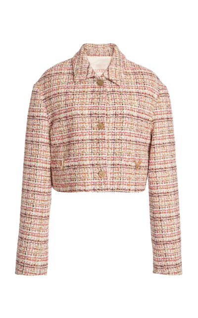 Shop Valentino Cropped Tweed Jacket In Multi