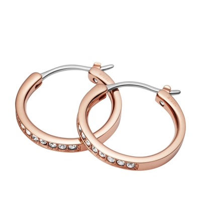 Fossil Women's Rose Gold-tone Stainless Steel Hoop Earrings In Pink