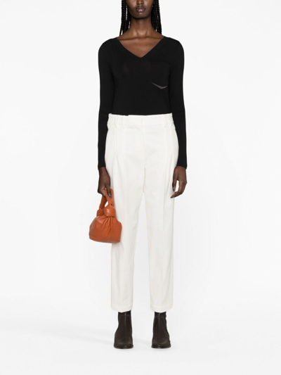 Shop Brunello Cucinelli Pleated Straight-leg Trousers In Weiss