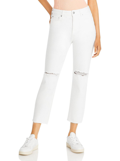 Shop Paige Stella Womens Denim Raw Hem Cropped Jeans In White