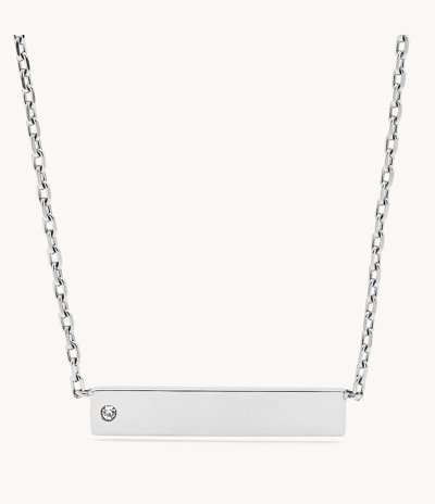 Shop Fossil Women's Stainless Steel Id Necklace In Silver