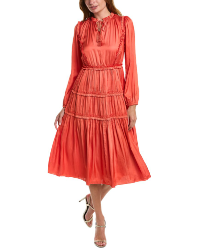 Shop Elie Tahari Ruffle Midi Dress In Brown