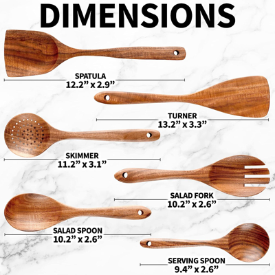Zulay Kitchen Teak Wooden Cooking Spoons (6 Pc Set) In Brown