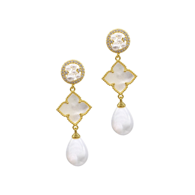 Shop Adornia 3-tier Flower White Mother Of Pearl Drop Earrings Gold