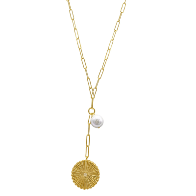Shop Adornia Sunburst Pendant Y- Necklace With Pearl Drop In Yellow