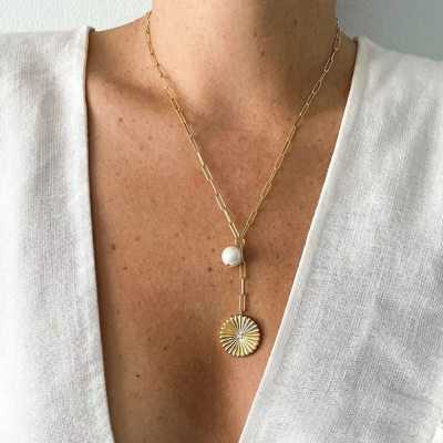 Shop Adornia Sunburst Pendant Y- Necklace With Pearl Drop In Yellow