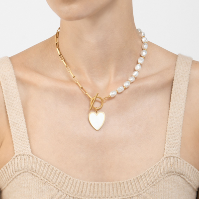 Adornia Pearl And Chain Heart Toggle Necklace In White