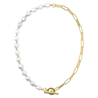 Adornia Pearl And Paper Clip Chain Toggle Necklace Gold In White