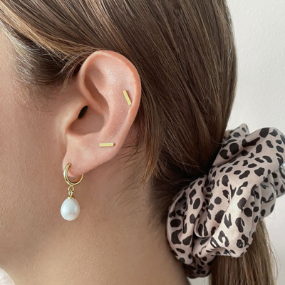 Adornia 14k Yellow Gold Plated 10mm Pearl Huggie Drop Earrings In Yellow