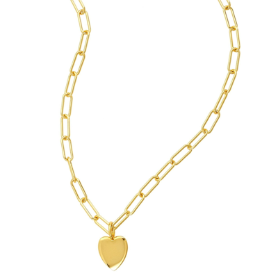 Shop Adornia 25" Heart Charm Paper Clip Chain Necklace Gold In Yellow