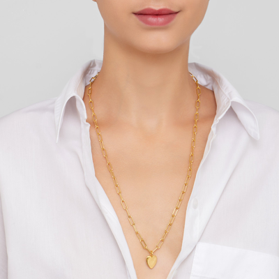 Adornia 25" Heart Charm Paper Clip Chain Necklace Gold In Yellow