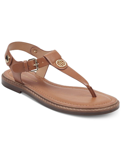 Shop Tommy Hilfiger Bennia Womens Faux Leather Sling Back Thong Sandals In Brown