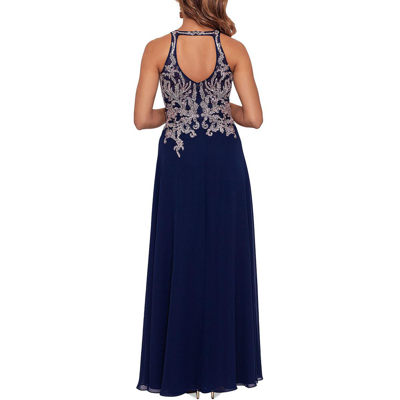 Shop Betsy & Adam Petites Womens Embroidered Maxi Evening Dress In Blue
