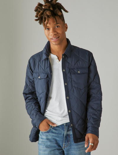 Shop Lucky Brand Men's Nylon Quilted Puffer Shirt Jacket In Blue