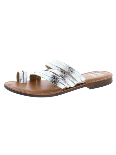 Shop Jane And The Shoe Zahra Womens Faux Leather Toe Loop Flat Sandals In Silver