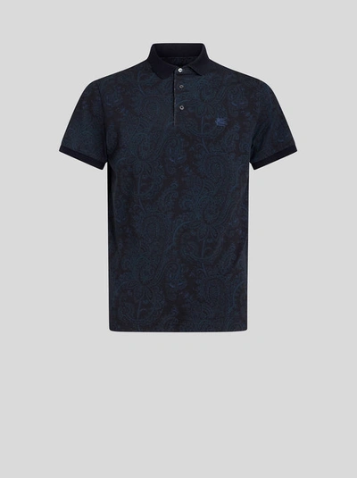 Shop Etro Paisley Cotton Polo Shirt In Navy Blue