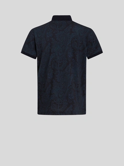 Shop Etro Paisley Cotton Polo Shirt In Navy Blue