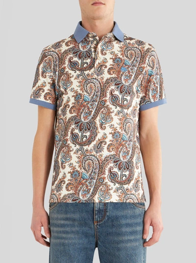 Shop Etro Paisley Cotton Polo Shirt In White