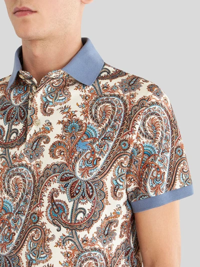 Shop Etro Paisley Cotton Polo Shirt In White