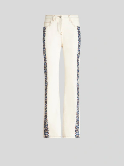 Shop Etro Jeans With Floral Side Bands In White